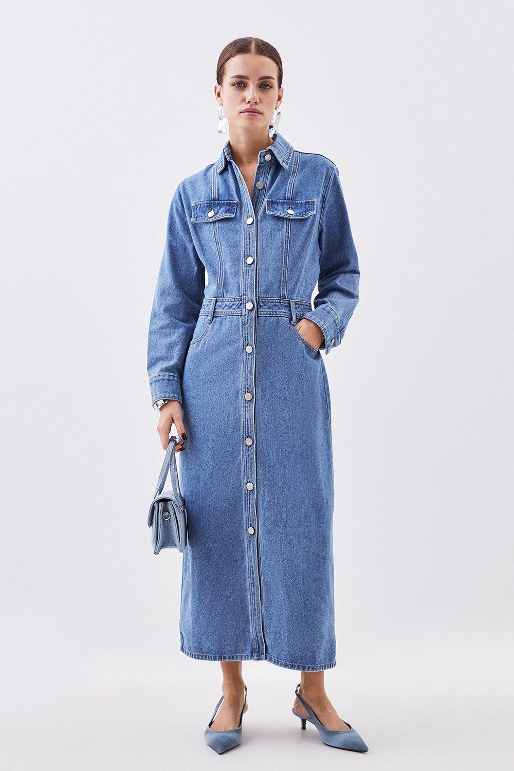 Lydia Millen Tailored Denim Utility Shirt Midi Dress | Karen Millen